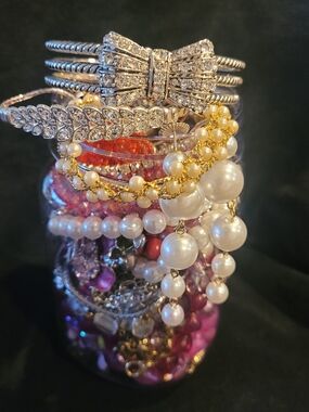 Layered Pearl and Crystal Bracelet in Gold and Silver